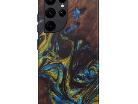 Galaxy S22 Ultra Wood+Resin Live Edge Phone Case - Jemmie (Teal & Gold, 602493) Hot on Sale