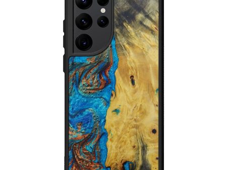 Galaxy S22 Ultra Wood+Resin Phone Case - Brittne (Teal & Gold, 601048) Supply