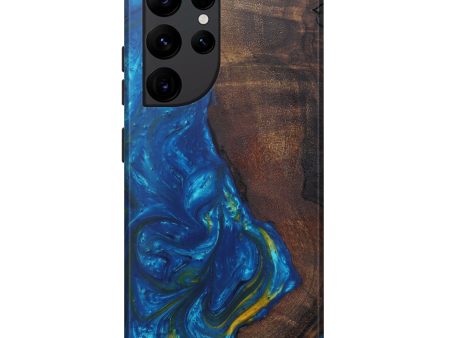 Galaxy S22 Ultra Wood+Resin Live Edge Phone Case - Vitoria (Teal & Gold, 601197) on Sale