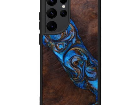 Galaxy S22 Ultra Wood+Resin Phone Case - Georgena (Teal & Gold, 601044) Hot on Sale