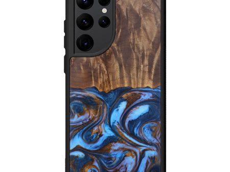 Galaxy S22 Ultra Wood+Resin Phone Case - Maggie (Teal & Gold, 603103) Online Sale