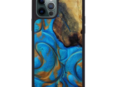 iPhone 12 Pro Wood+Resin Phone Case - Abagael (Teal & Gold, 601045) Sale