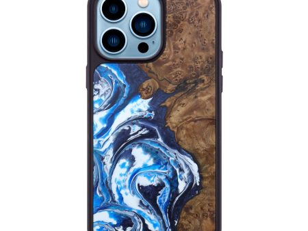 iPhone 14 Pro Max Burl Wood Phone Case - Hudai (Dark Blue, 600603) For Cheap