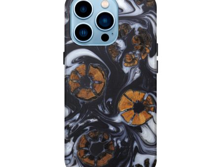 iPhone 14 Pro Wood+Resin Live Edge Phone Case - Clifton (Black & White, 602506) For Sale