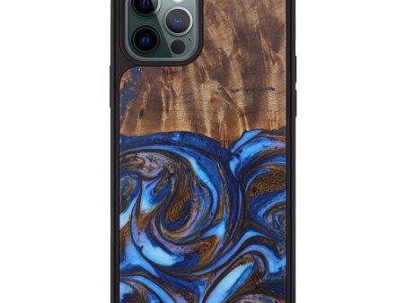 iPhone 12 Pro Wood+Resin Phone Case - Lianne (Teal & Gold, 603080) For Cheap