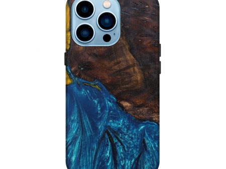 iPhone 14 Pro Wood+Resin Live Edge Phone Case - Lalit (Teal & Gold, 600521) Discount