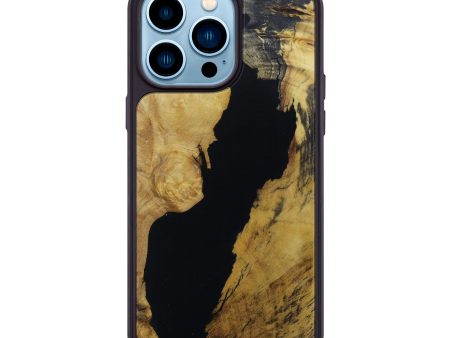 iPhone 14 Pro Max Wood+Resin Phone Case - Hinda (Pure Black, 600742) For Sale