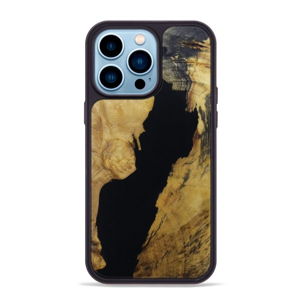 iPhone 14 Pro Max Wood+Resin Phone Case - Hinda (Pure Black, 600742) For Sale