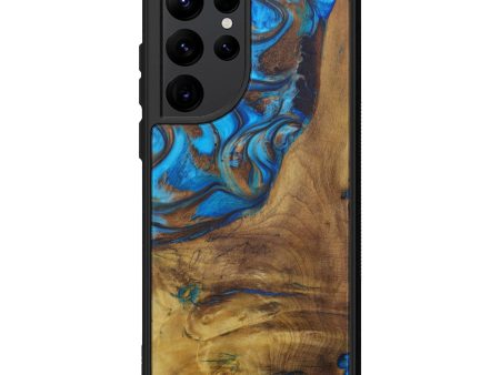 Galaxy S22 Ultra Wood+Resin Phone Case - Jaclin (Teal & Gold, 601041) For Discount