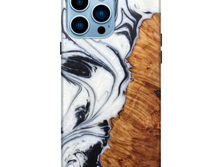 iPhone 14 Pro Max Wood+Resin Live Edge Phone Case - Ginny (Black & White, 601234) Online now