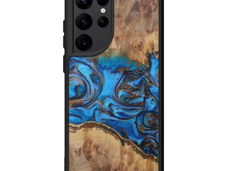 Galaxy S22 Ultra Wood+Resin Phone Case - Johannah (Teal & Gold, 601032) For Cheap