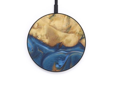 Circle Wood+Resin Wireless Charger - Georgeanna (Teal & Gold, 597984) Online now