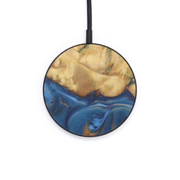 Circle Wood+Resin Wireless Charger - Georgeanna (Teal & Gold, 597984) Online now