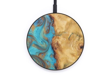 Circle Wood+Resin Wireless Charger - Tri (Teal & Gold, 598558) Online Sale