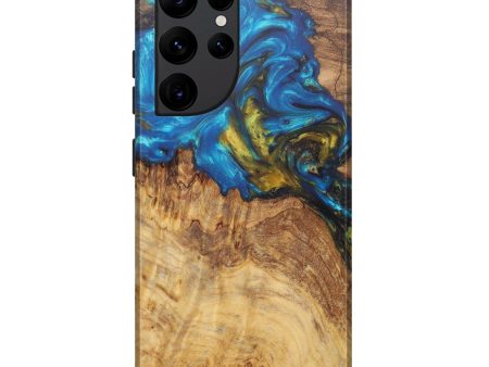 Galaxy S22 Ultra Wood+Resin Live Edge Phone Case - Daryl (Teal & Gold, 600137) Hot on Sale