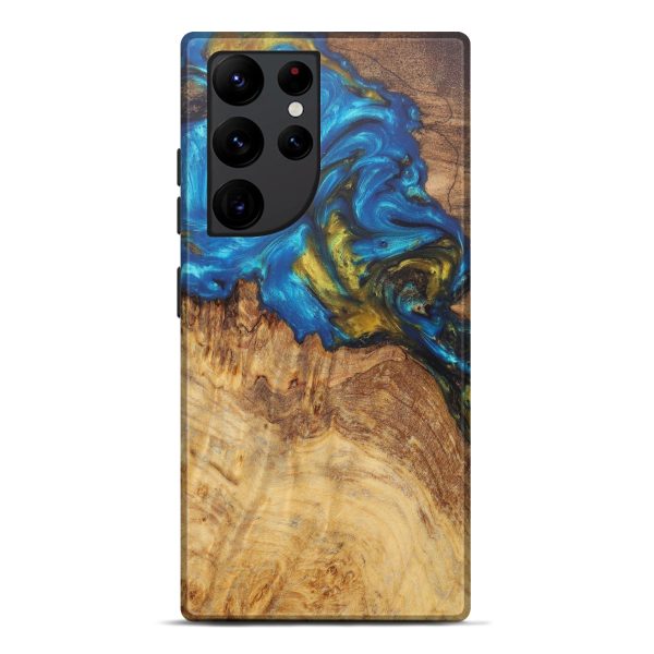 Galaxy S22 Ultra Wood+Resin Live Edge Phone Case - Daryl (Teal & Gold, 600137) Hot on Sale