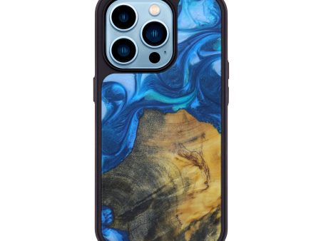 iPhone 14 Pro Wood+Resin Phone Case - Trevor (Light Blue, 599646) For Sale