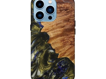 iPhone 14 Pro Wood+Resin Live Edge Phone Case - Diahann (Dark Blue, 597338) Online now