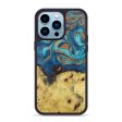 iPhone 14 Pro Max Wood+Resin Phone Case - Wileen (Teal & Gold, 602804) For Cheap