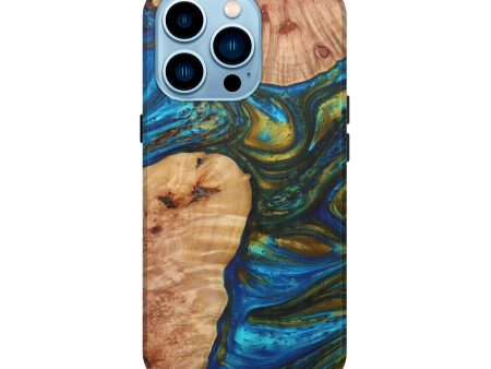 iPhone 14 Pro Wood+Resin Live Edge Phone Case - Billi (Teal & Gold, 599160) Online Sale