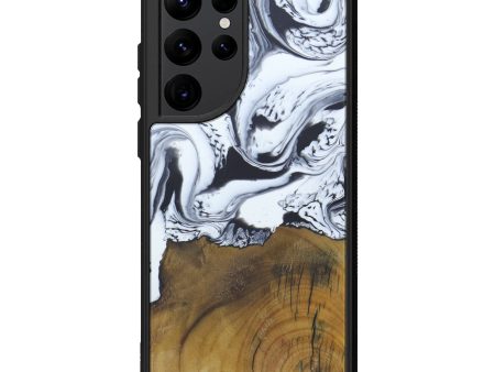 Galaxy S22 Ultra Wood+Resin Phone Case - Elicia (Black & White, 598969) For Cheap