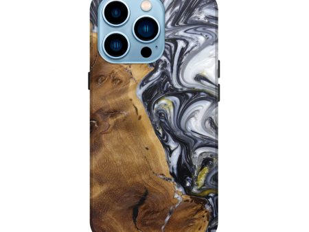 iPhone 14 Pro Wood+Resin Live Edge Phone Case - Calypso (Black & White, 596317) Cheap