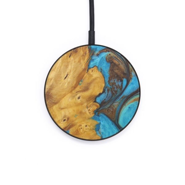 Circle Wood+Resin Wireless Charger - Clayton (Teal & Gold, 598010) on Sale