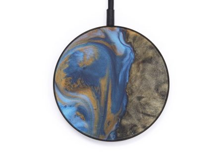 Circle Wood+Resin Wireless Charger - Rubina (Teal & Gold, 598554) For Sale