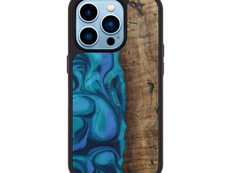 iPhone 14 Pro Wood+Resin Phone Case - Yong (Light Blue, 596903) on Sale