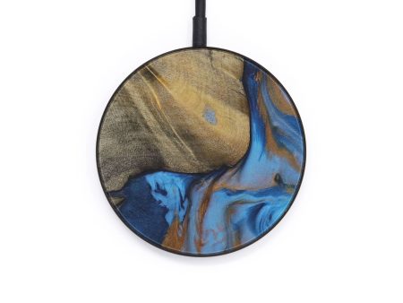 Circle Wood+Resin Wireless Charger - Marwan (Teal & Gold, 596883) Online now