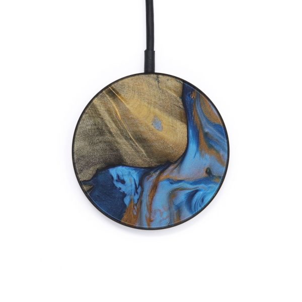 Circle Wood+Resin Wireless Charger - Marwan (Teal & Gold, 596883) Online now