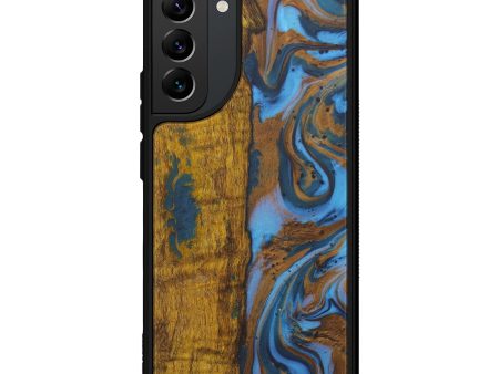 Galaxy S22 Plus Wood+Resin Phone Case - Treasure (Teal & Gold, 596711) Discount