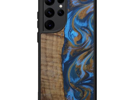 Galaxy S22 Ultra Wood+Resin Phone Case - Carlie (Teal & Gold, 596702) Discount