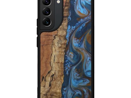 Galaxy S22 Plus Wood+Resin Phone Case - Hien (Teal & Gold, 596705) For Discount