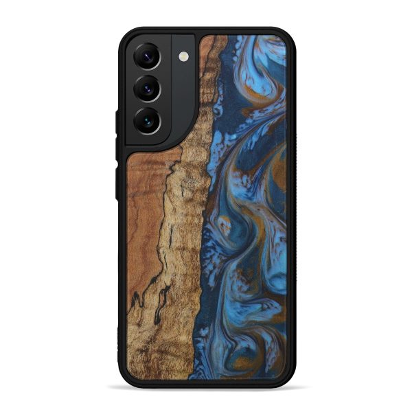 Galaxy S22 Plus Wood+Resin Phone Case - Hien (Teal & Gold, 596705) For Discount