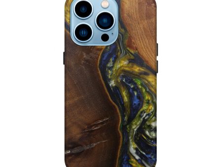 iPhone 14 Pro Wood+Resin Live Edge Phone Case - Carlton (Dark Blue, 598589) Cheap