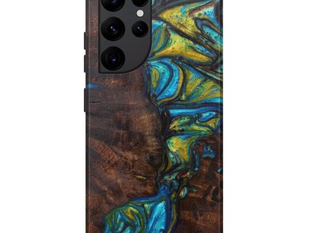 Galaxy S22 Ultra Wood+Resin Live Edge Phone Case - Salli (Teal & Gold, 597253) Supply