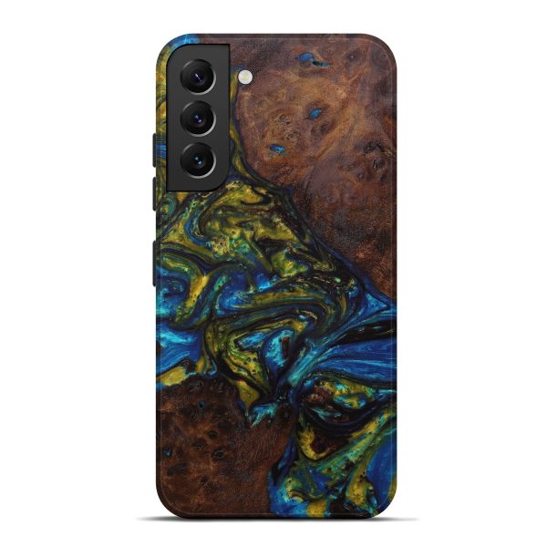 Galaxy S22 Plus Wood+Resin Live Edge Phone Case - Donica (Teal & Gold, 596309) Online Sale