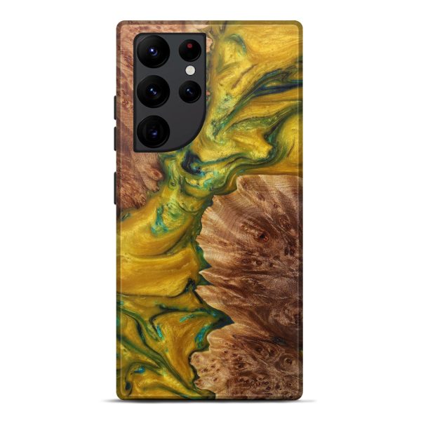 Galaxy S22 Ultra Wood+Resin Live Edge Phone Case - Selma (Teal & Gold, 599136) Fashion