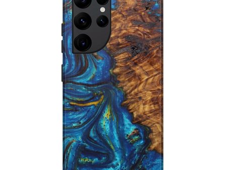 Galaxy S22 Ultra Wood+Resin Live Edge Phone Case - Blondy (Teal & Gold, 597289) For Sale