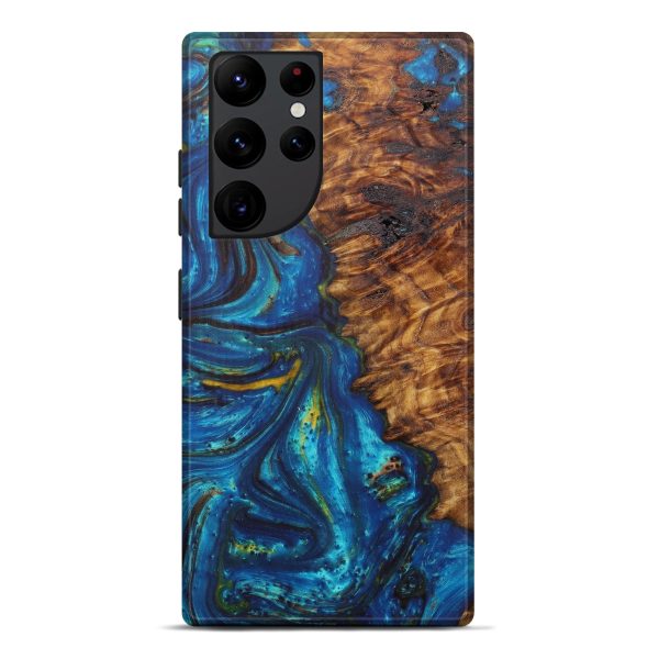 Galaxy S22 Ultra Wood+Resin Live Edge Phone Case - Blondy (Teal & Gold, 597289) For Sale