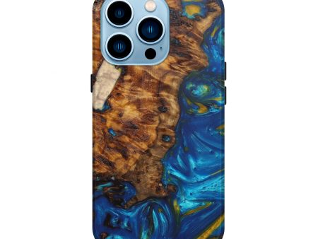 iPhone 14 Pro Wood+Resin Live Edge Phone Case - Ilse (Teal & Gold, 596308) Cheap