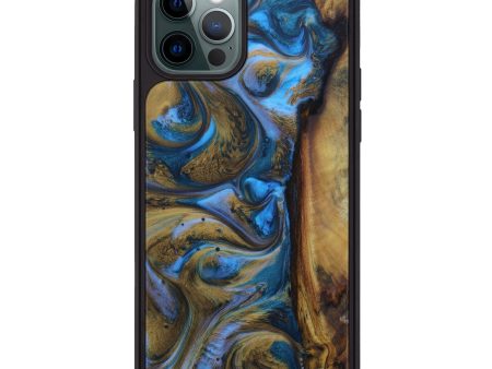 iPhone 12 Pro Wood+Resin Phone Case - Darrin (Teal & Gold, 601679) For Discount