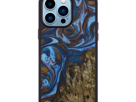 iPhone 14 Pro Max Wood+Resin Phone Case - Zoe (Teal & Gold, 596391) Online Hot Sale