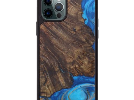 iPhone 12 Pro Wood+Resin Phone Case - Ardra (Teal & Gold, 598310) Supply