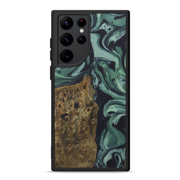 Galaxy S22 Ultra Wood+Resin Phone Case - Heaven (Dark Green, 596510) Cheap