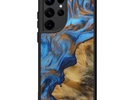 Galaxy S22 Ultra Wood+Resin Phone Case - Atticus (Teal & Gold, 596882) For Sale