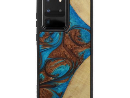 Galaxy S20 Ultra Wood+Resin Phone Case - Colton (Teal & Gold, 596931) Sale