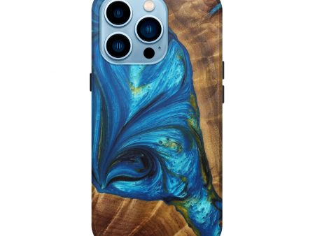 iPhone 14 Pro Wood+Resin Live Edge Phone Case - Charlotte (Teal & Gold, 599135) Online