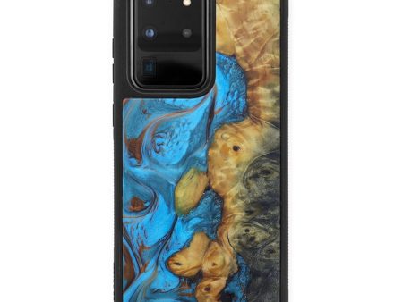 Galaxy S20 Ultra Wood+Resin Phone Case - Rejean (Teal & Gold, 597449) on Sale